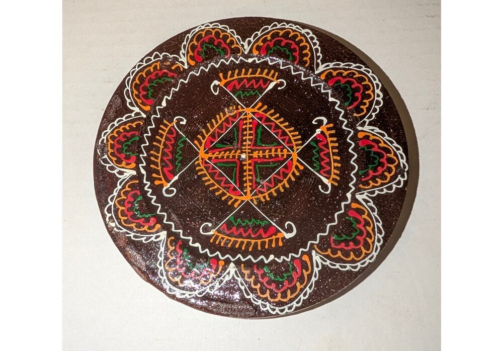 Vintage 5" Russian USSR Hand Carved Painted Wooden Plate Decor